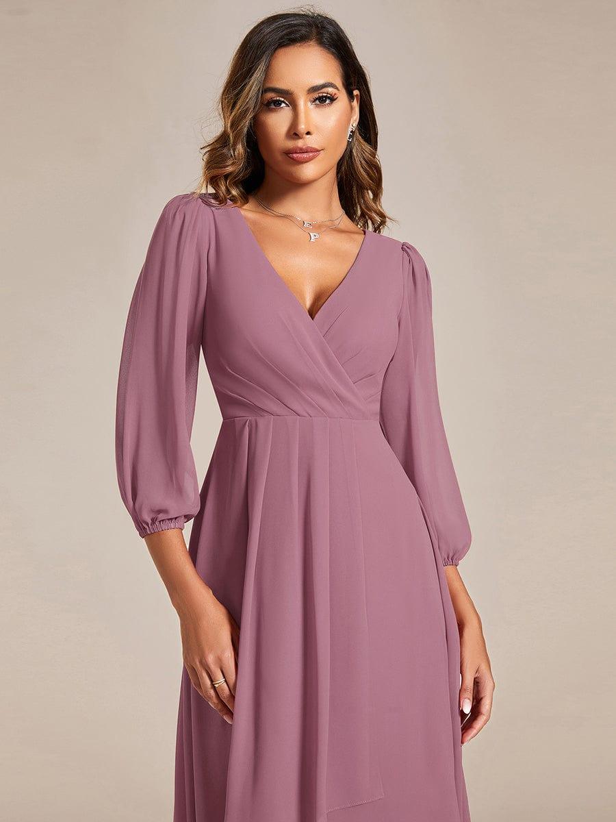 ever BRIAR|3/4 Sleeves Asymmetrical Hem A-Line Midi Bridesmaid Dress