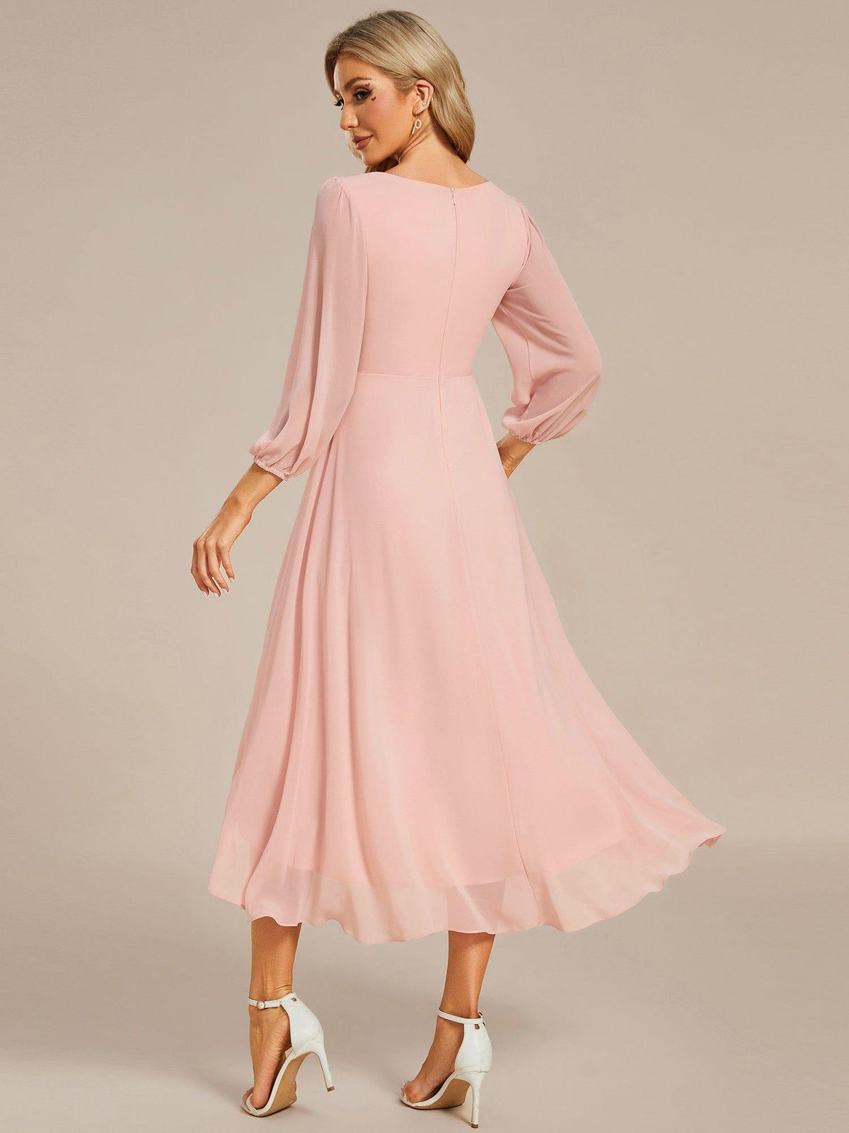 ever BRIAR|3/4 Sleeves Asymmetrical Hem A-Line Midi Bridesmaid Dress