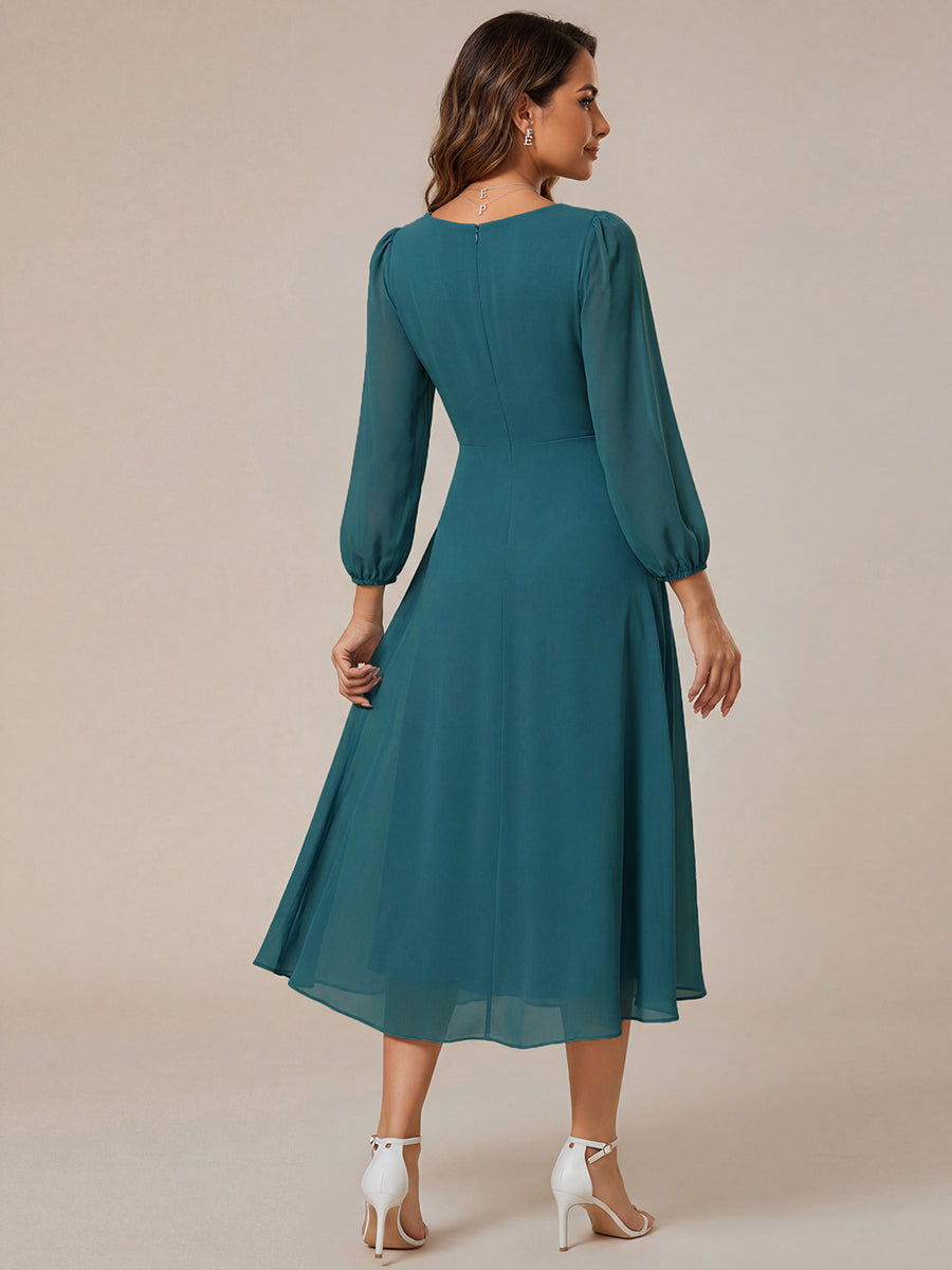 ever BRIAR|3/4 Sleeves Asymmetrical Hem A-Line Midi Wedding Guest Dress