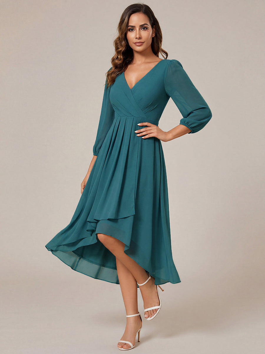 ever BRIAR|3/4 Sleeves Asymmetrical Hem A-Line Midi Wedding Guest Dress