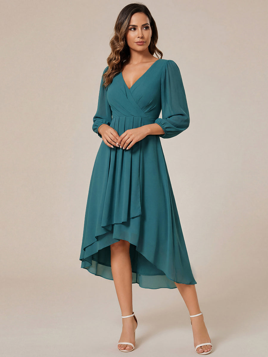 ever BRIAR|3/4 Sleeves Asymmetrical Hem A-Line Midi Wedding Guest Dress