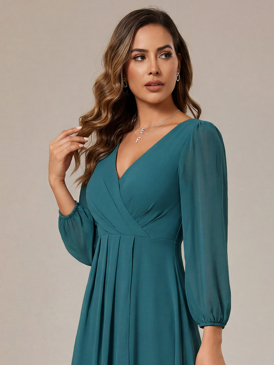 ever BRIAR|3/4 Sleeves Asymmetrical Hem A-Line Midi Wedding Guest Dress