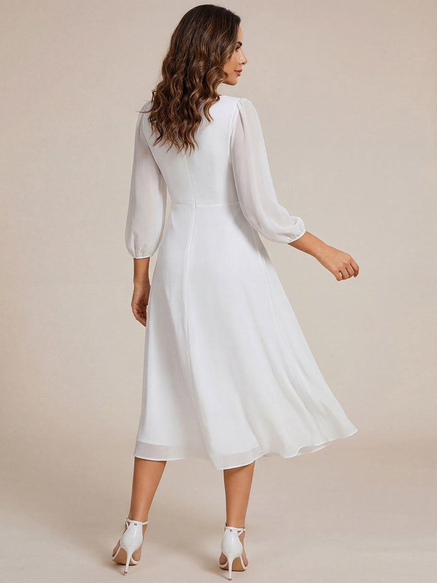 ever BRIAR|3/4 Sleeves Asymmetrical Hem A-Line Midi Wedding Guest Dress