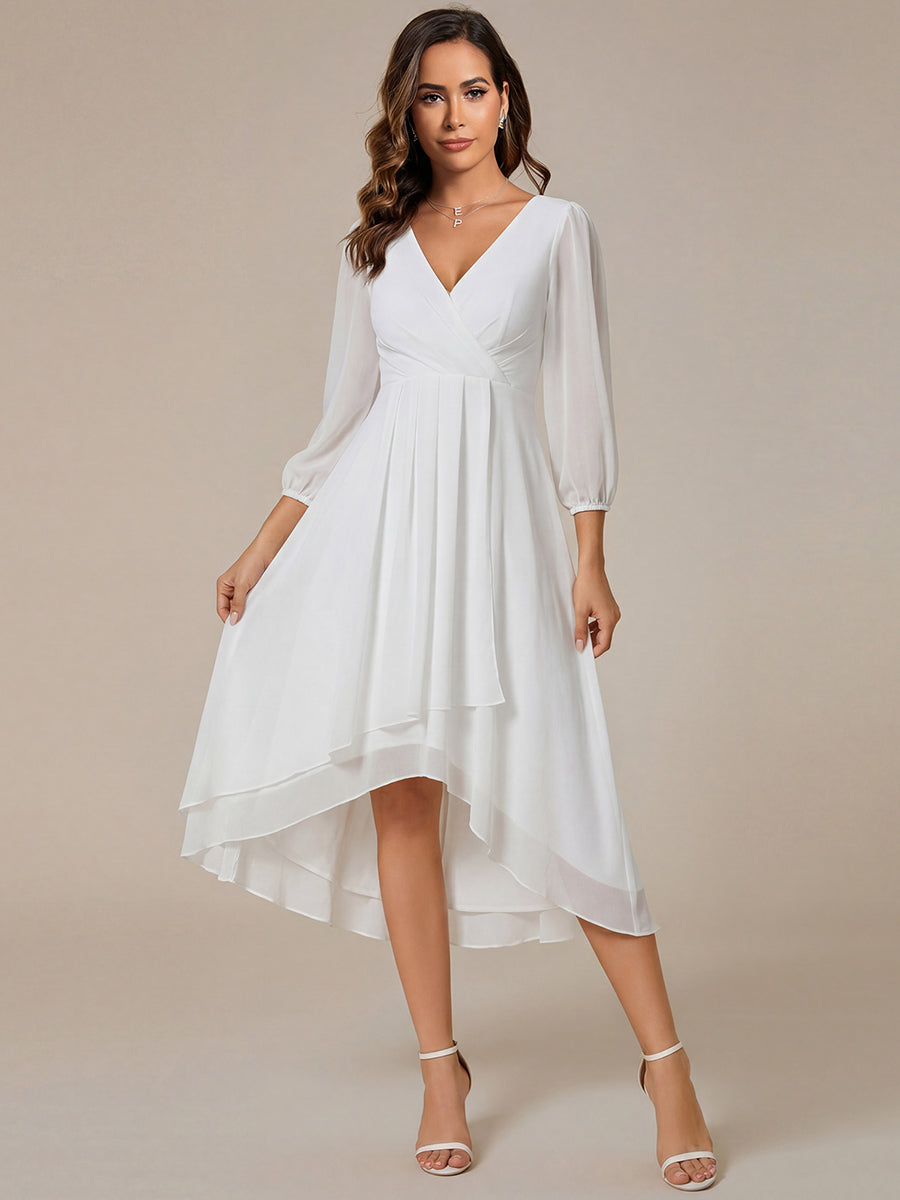 ever BRIAR|3/4 Sleeves Asymmetrical Hem A-Line Midi Wedding Guest Dress
