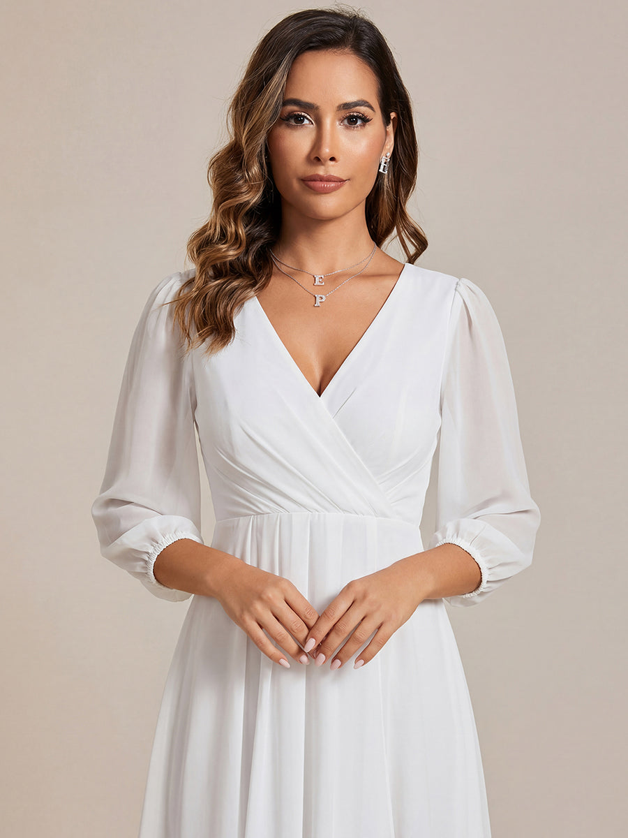 ever BRIAR|3/4 Sleeves Asymmetrical Hem A-Line Midi Wedding Guest Dress