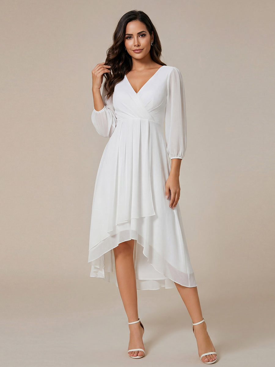 ever BRIAR|3/4 Sleeves Asymmetrical Hem A-Line Midi Wedding Guest Dress