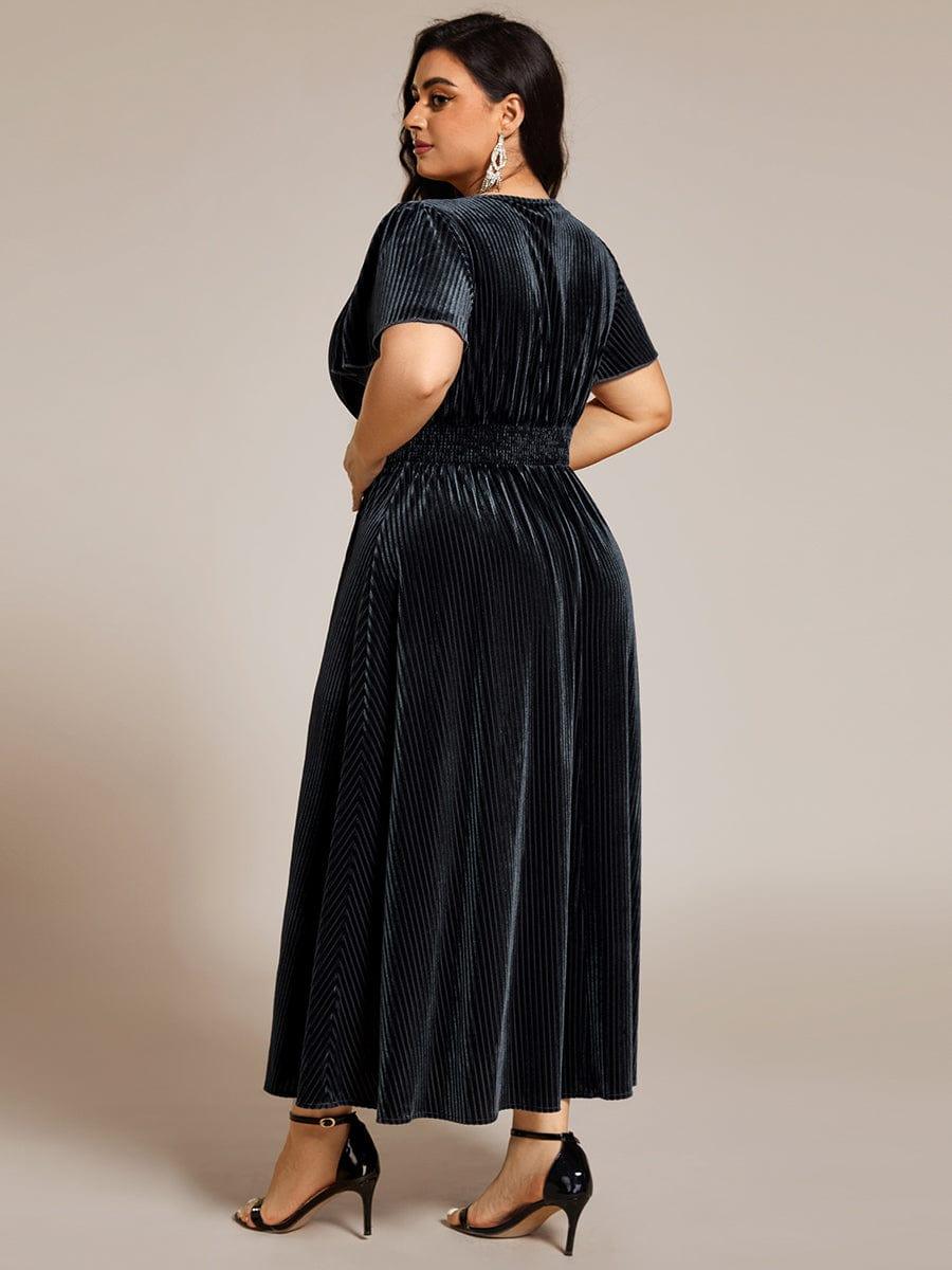 ever AZALEA|Graceful V-Neck Waist Design Short Sleeves Fall Velvet Midi Bridesmaid Dress