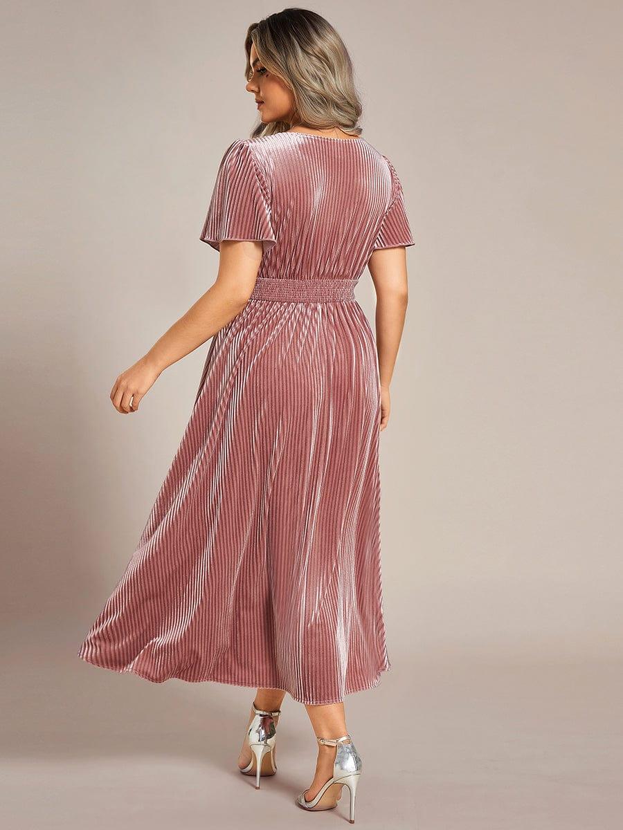 ever AZALEA|Graceful V-Neck Waist Design Short Sleeves Fall Velvet Midi Bridesmaid Dress