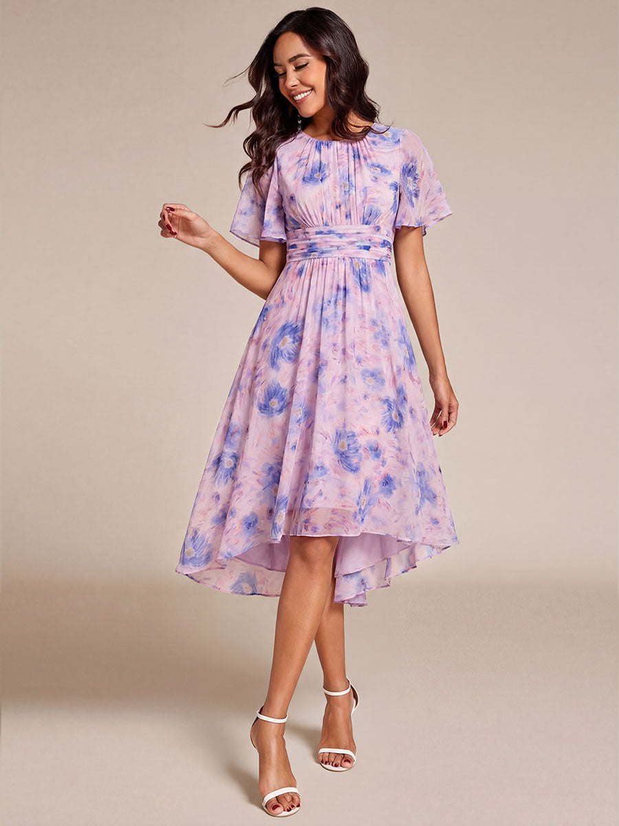 ever EDEN|Chic A-Line Pleated Knee-Length Flowy Chiffon Wedding Guest Dress