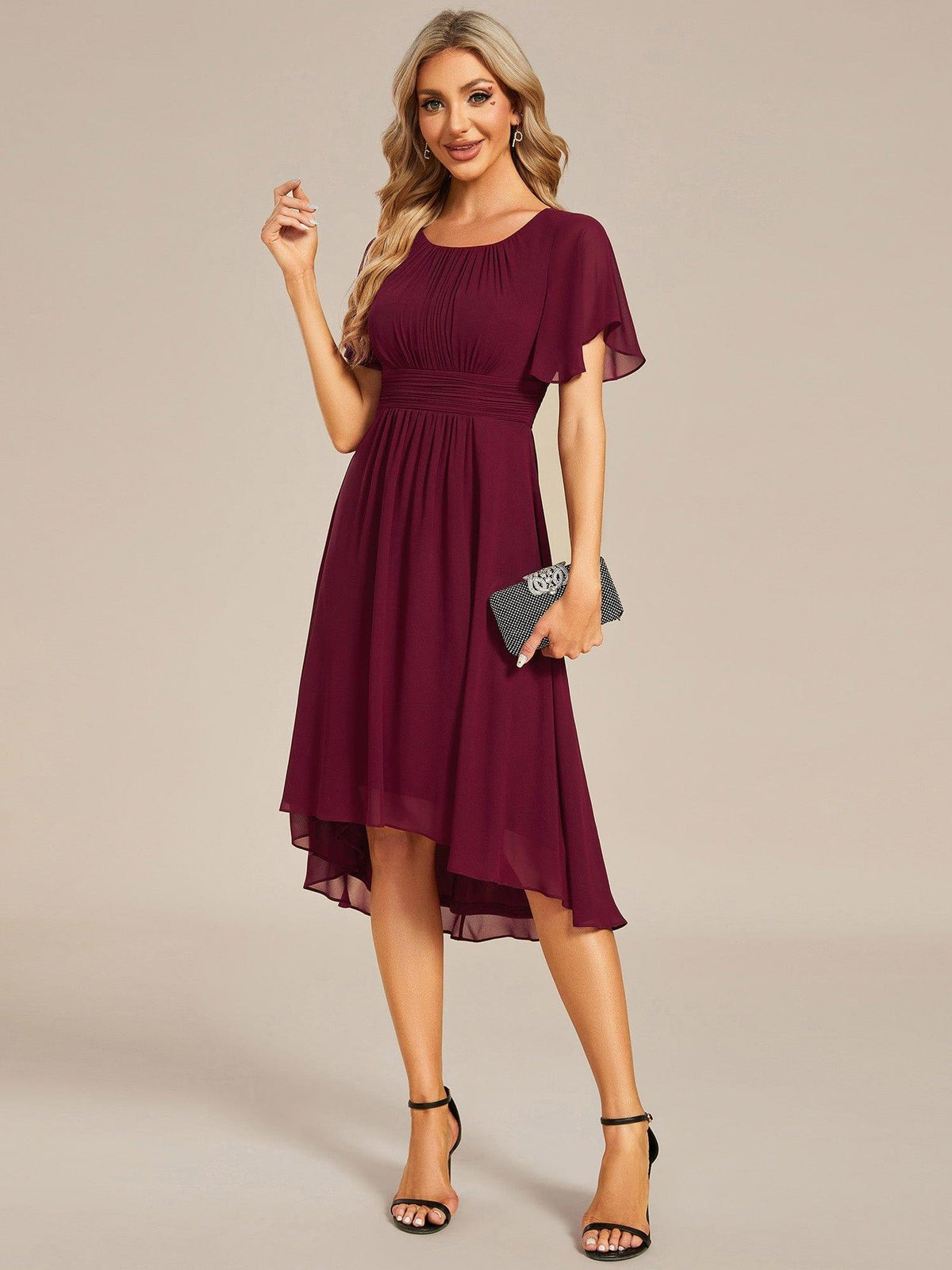 ever EDEN|Flowy Chiffon Round Neckline A-Line Knee Length Bridesmaid Dress