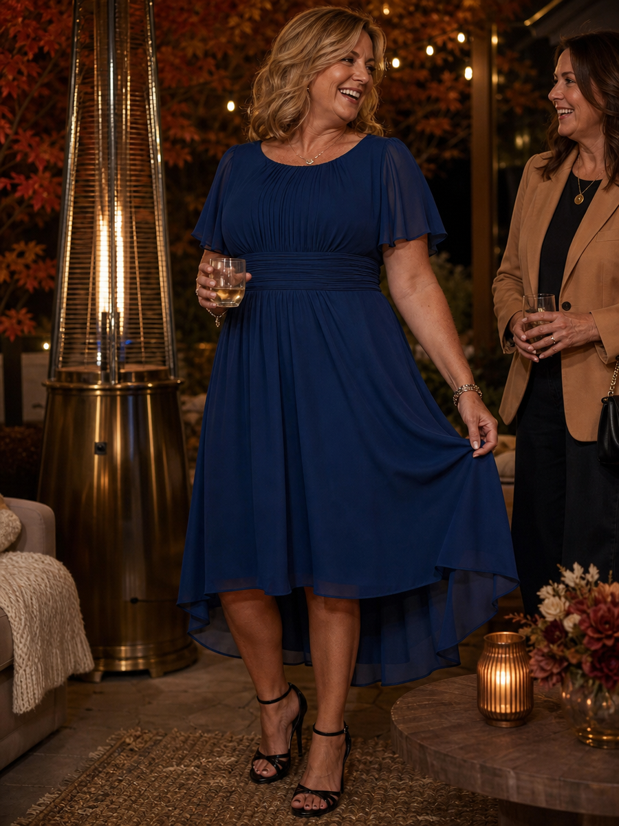 ever EDEN|Flowy Chiffon Round Neckline A-Line Knee Length Wedding Guest Dress