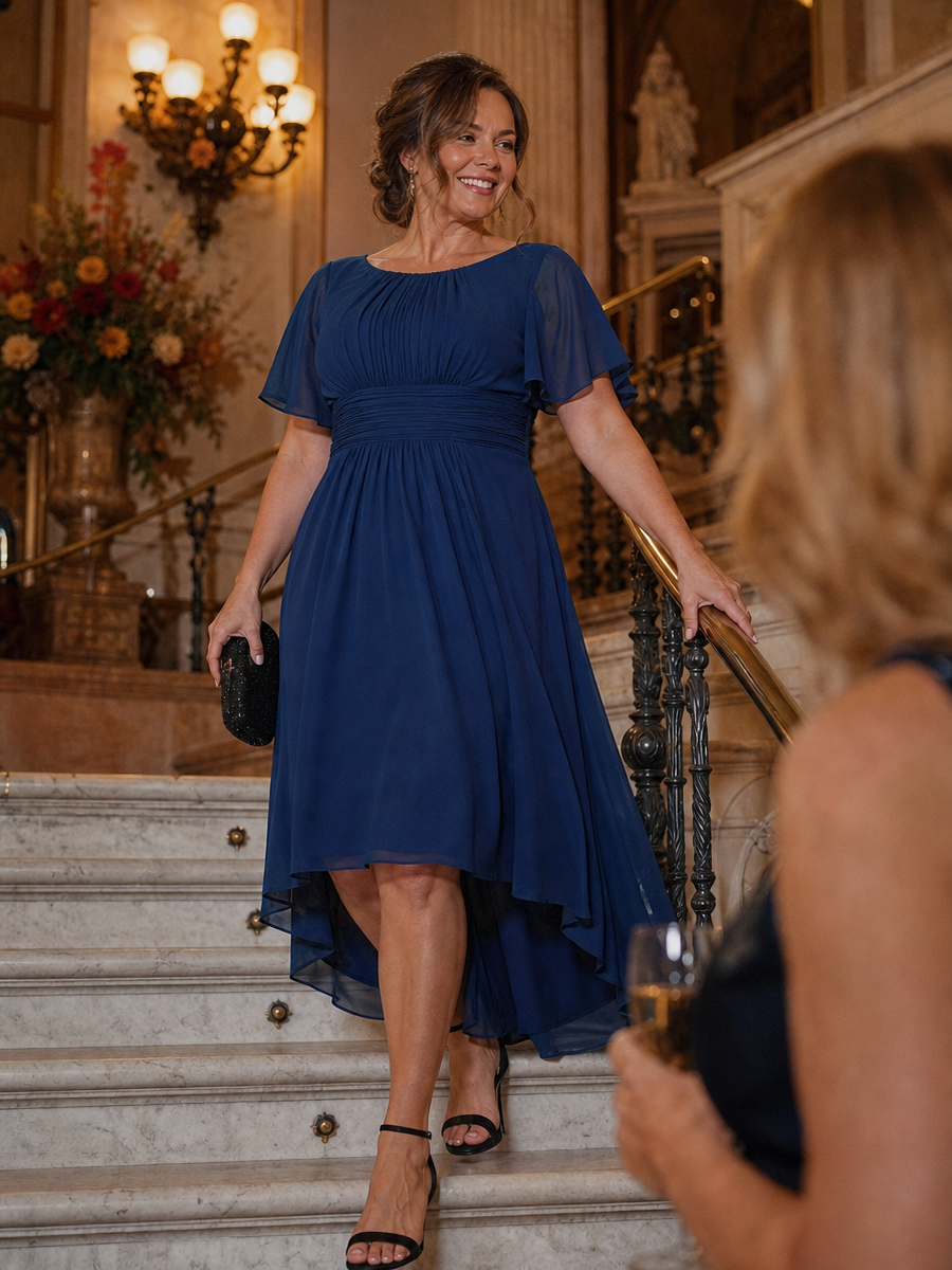 ever EDEN|Flowy Chiffon Round Neckline A-Line Knee Length Wedding Guest Dress