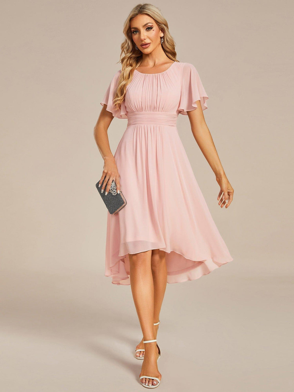 ever EDEN|Flowy Chiffon Round Neckline A-Line Knee Length Bridesmaid Dress