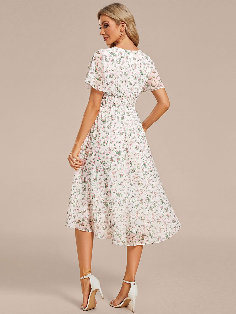 ever EDEN|Chic A-Line Pleated Knee-Length Flowy Chiffon Wedding Guest Dress