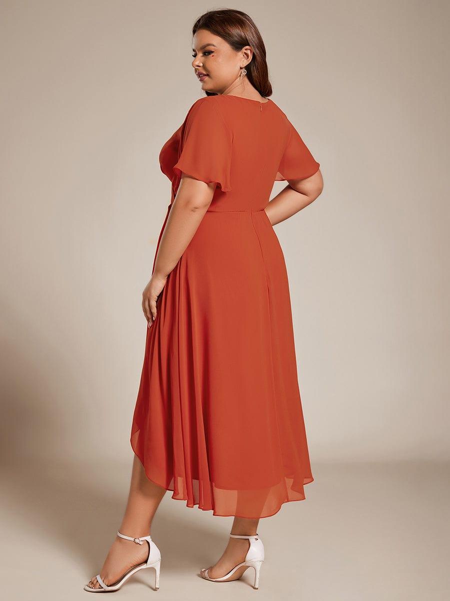 Deep V-Neck Chiffon Ruffle Sleeve Wedding Guest Dress