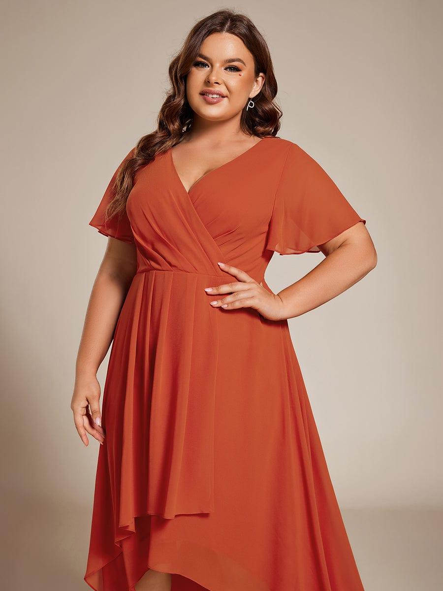 Deep V-Neck Chiffon Ruffle Sleeve Wedding Guest Dress