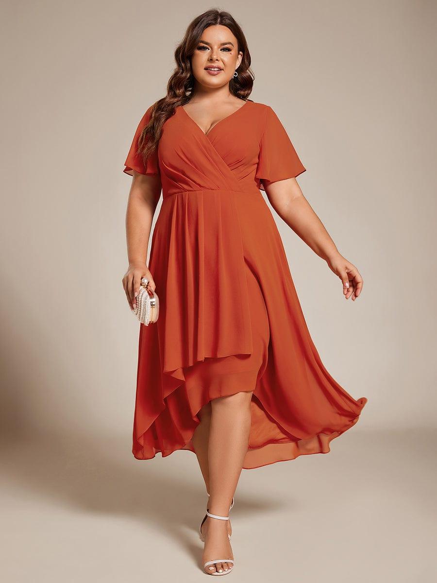 Deep V-Neck Chiffon Ruffle Sleeve Wedding Guest Dress