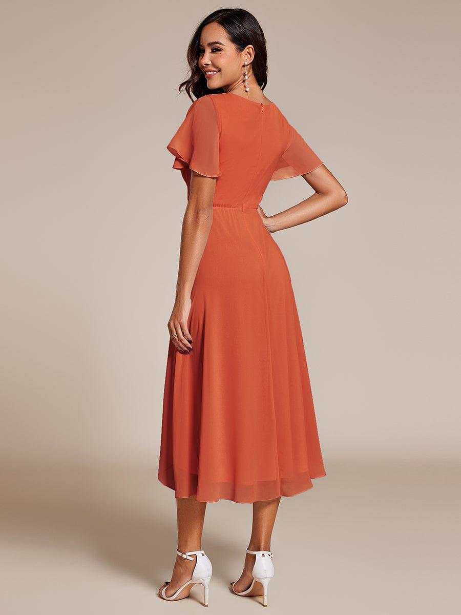 Deep V-Neck Chiffon Ruffle Sleeve Wedding Guest Dress