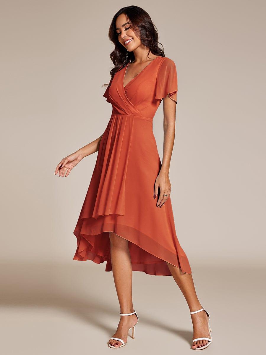 Deep V-Neck Chiffon Ruffle Sleeve Wedding Guest Dress