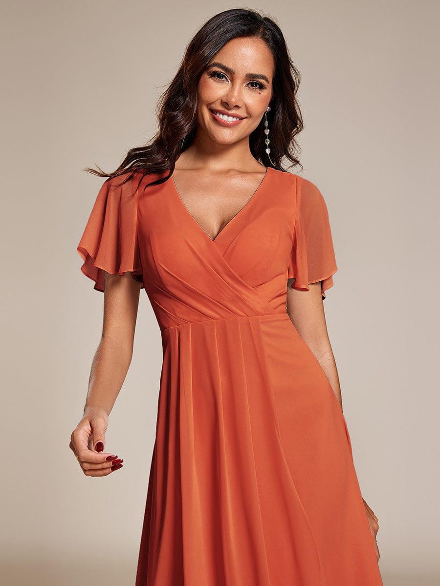 Deep V-Neck Chiffon Ruffle Sleeve Wedding Guest Dress
