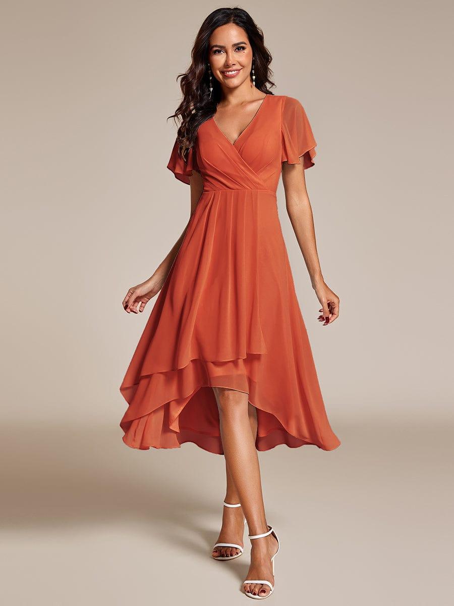 Deep V-Neck Chiffon Ruffle Sleeve Wedding Guest Dress