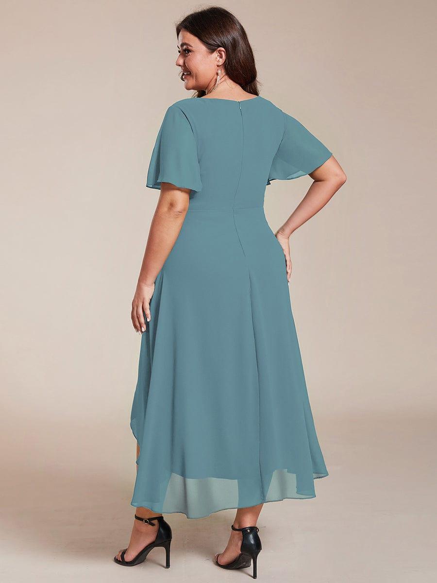 Deep V-Neck Chiffon Ruffle Sleeve Wedding Guest Dress