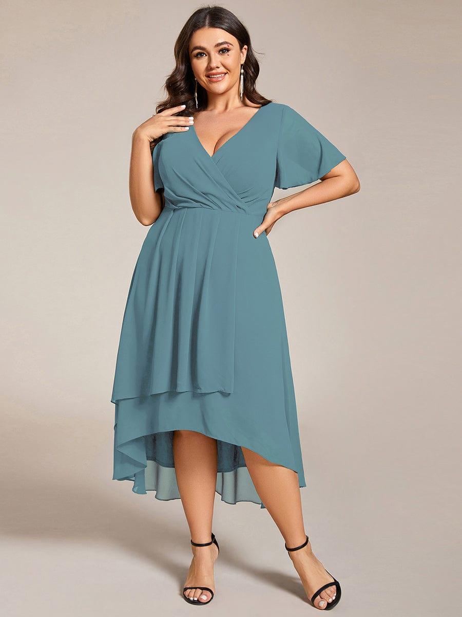 Deep V-Neck Chiffon Ruffle Sleeve Wedding Guest Dress