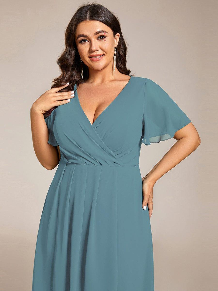 Deep V-Neck Chiffon Ruffle Sleeve Wedding Guest Dress