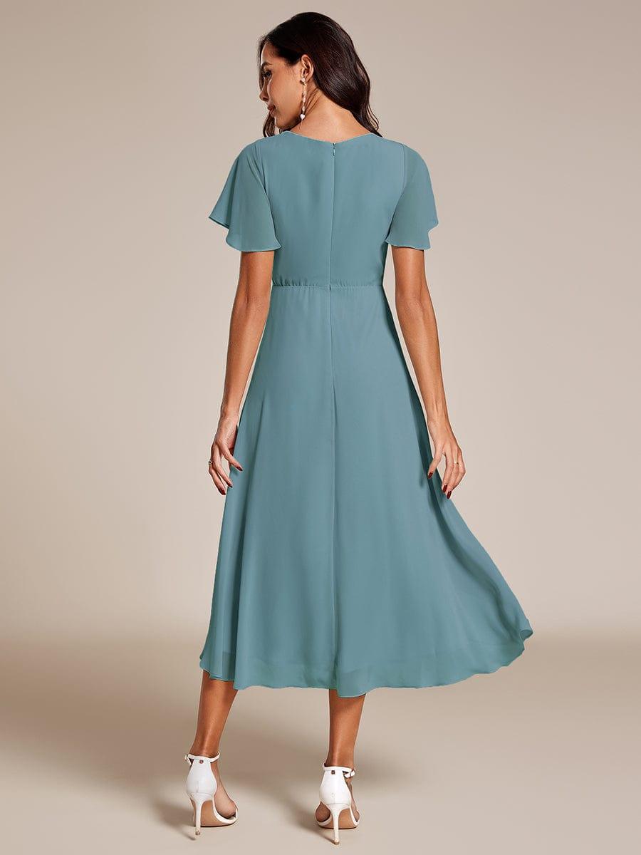Deep V-Neck Chiffon Ruffle Sleeve Wedding Guest Dress
