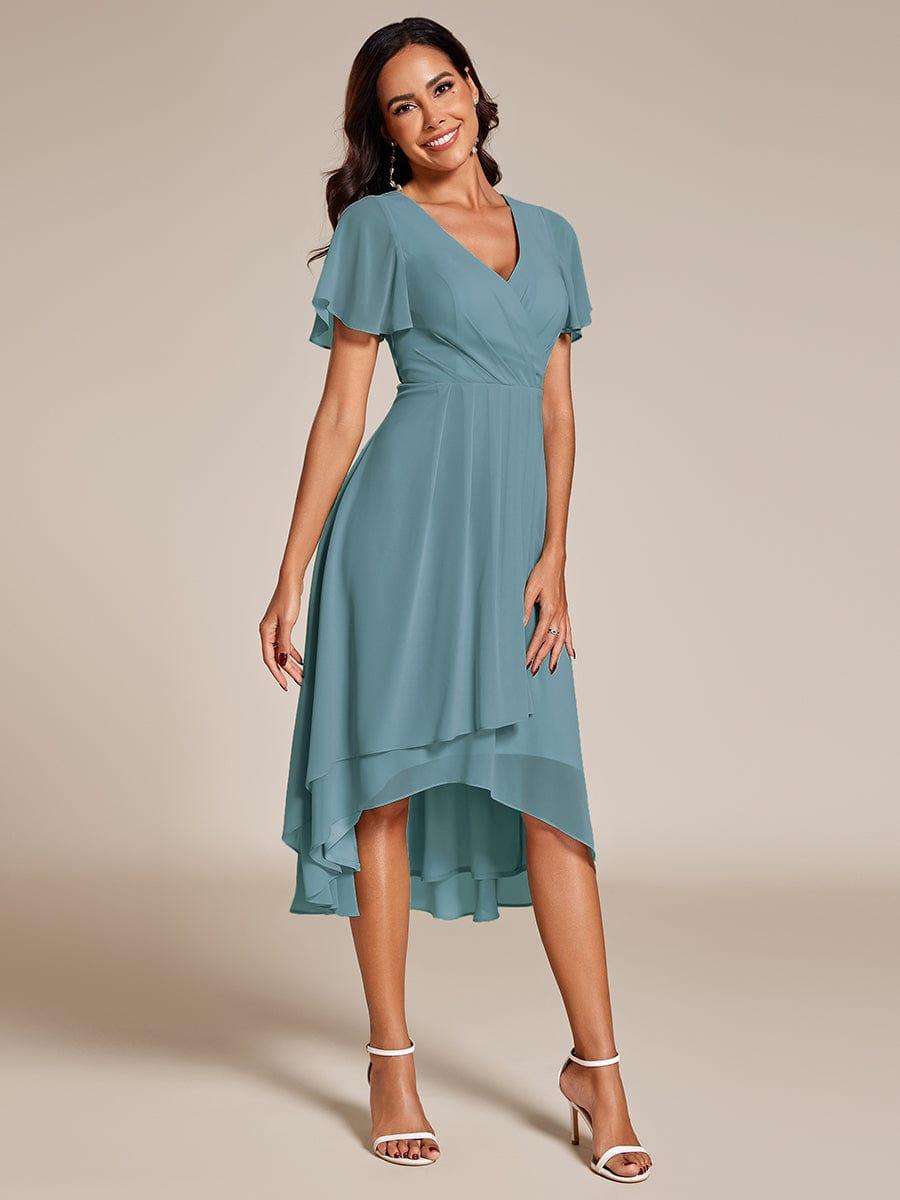 Deep V-Neck Chiffon Ruffle Sleeve Wedding Guest Dress
