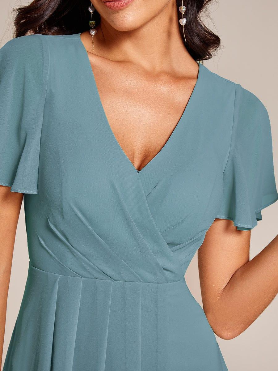 Deep V-Neck Chiffon Ruffle Sleeve Wedding Guest Dress