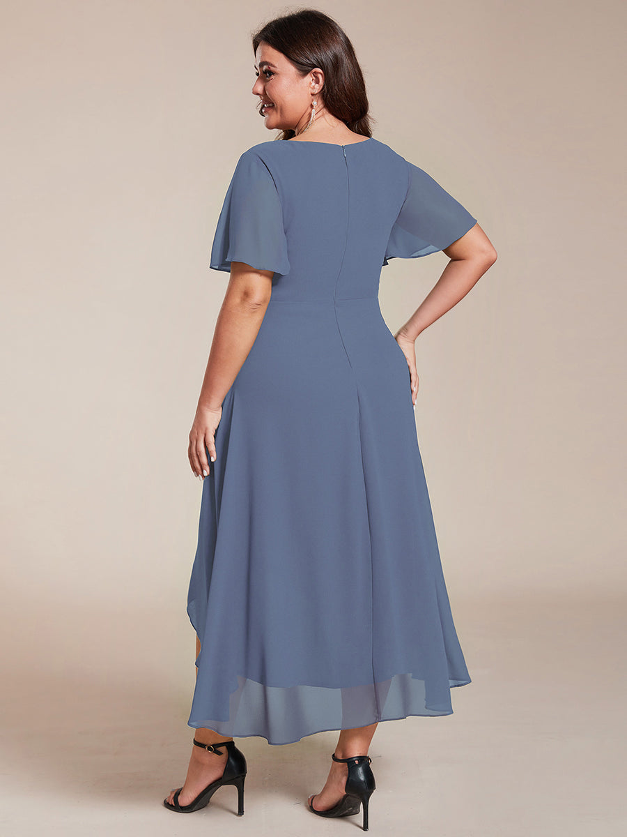 Deep V-Neck Chiffon Ruffle Sleeve Wedding Guest Dress