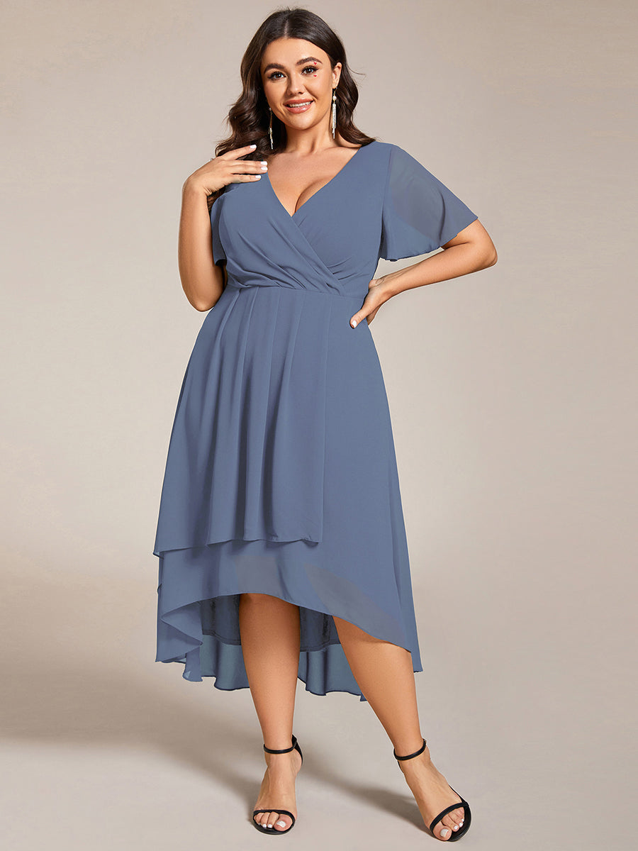 Deep V-Neck Chiffon Ruffle Sleeve Wedding Guest Dress