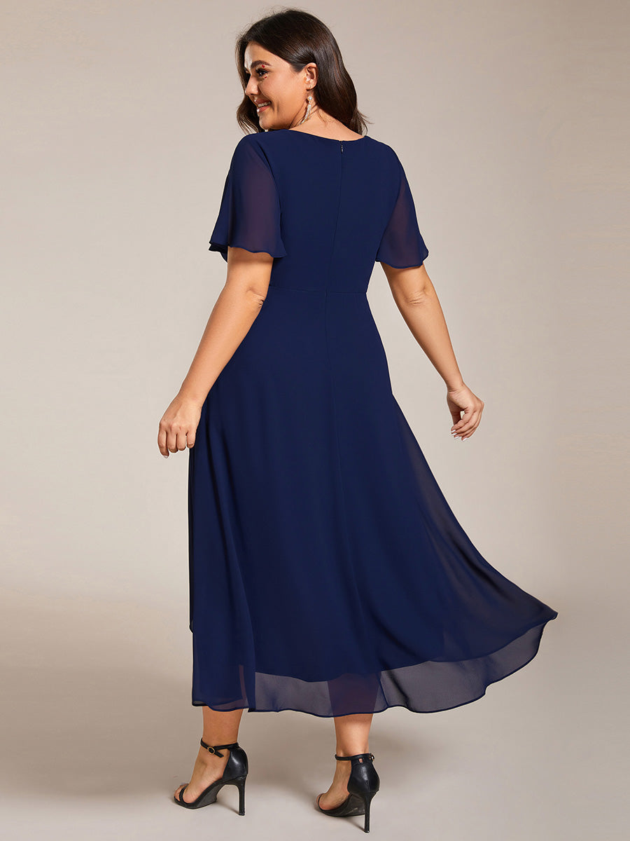 Deep V-Neck Chiffon Ruffle Sleeve Wedding Guest Dress