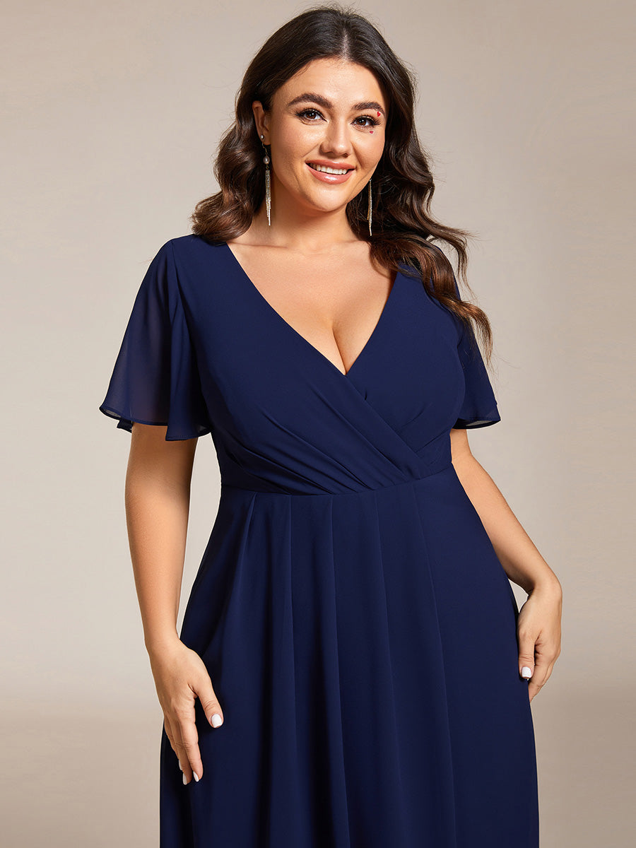 Deep V-Neck Chiffon Ruffle Sleeve Wedding Guest Dress
