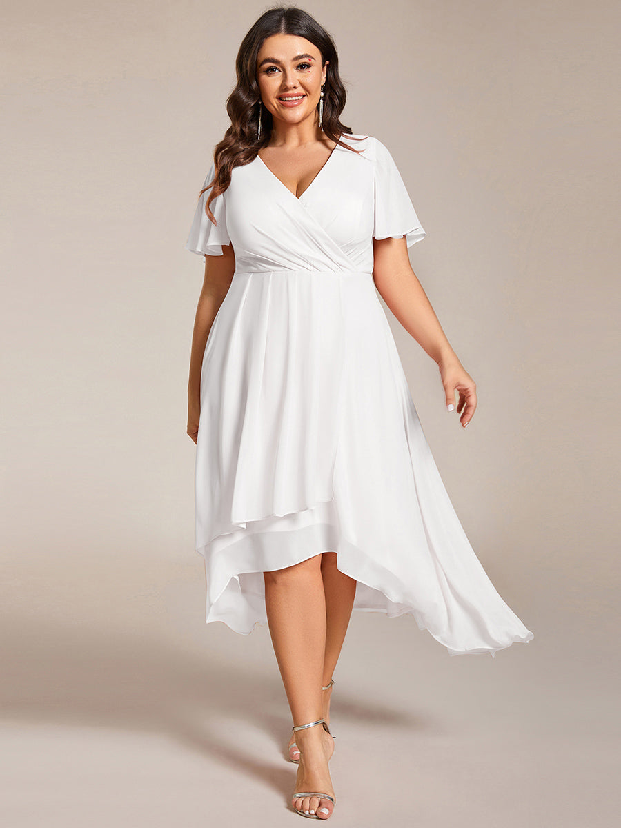 Deep V-Neck Chiffon Ruffle Sleeve Wedding Guest Dress