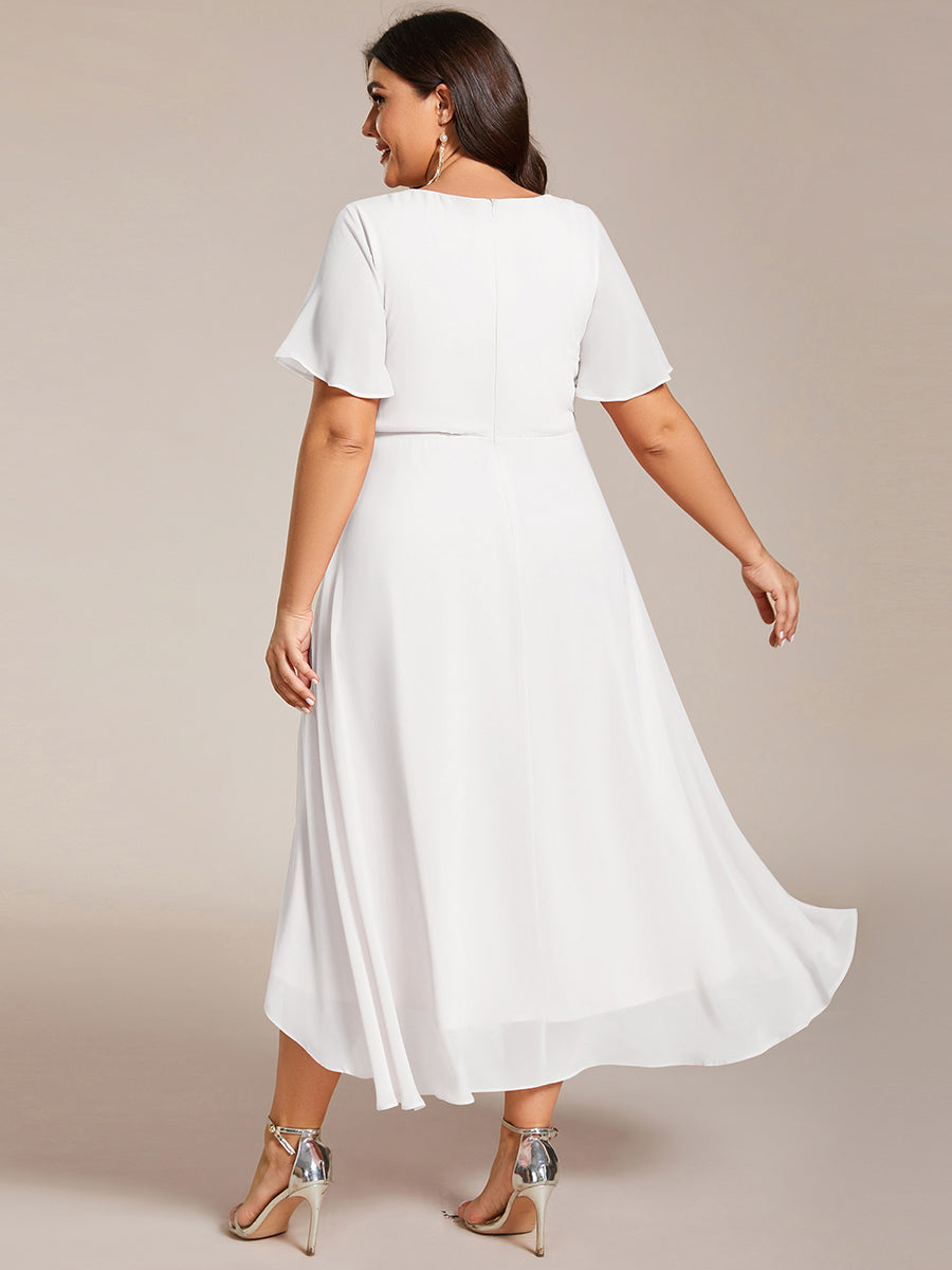 Deep V-Neck Chiffon Ruffle Sleeve Wedding Guest Dress