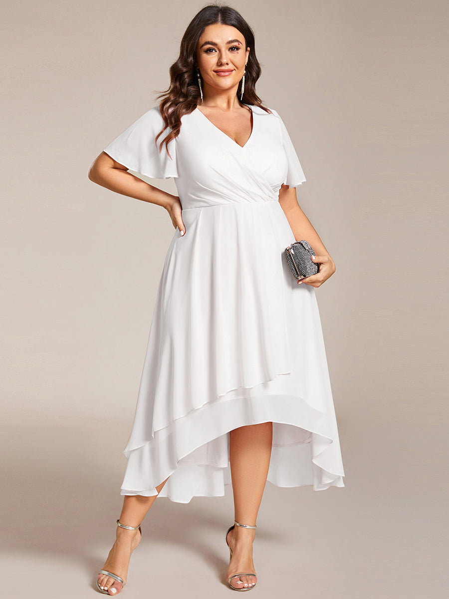Deep V-Neck Chiffon Ruffle Sleeve Wedding Guest Dress