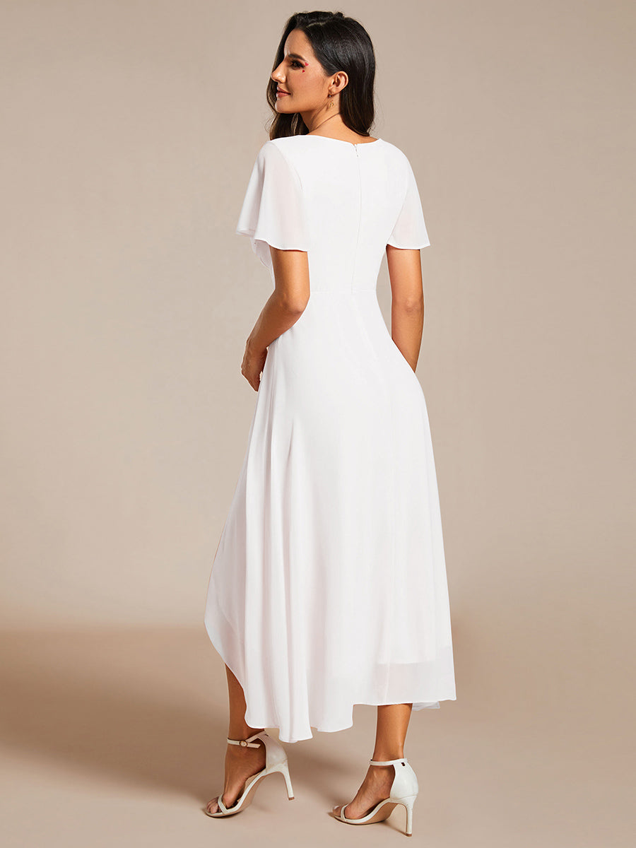 Deep V-Neck Chiffon Ruffle Sleeve Wedding Guest Dress