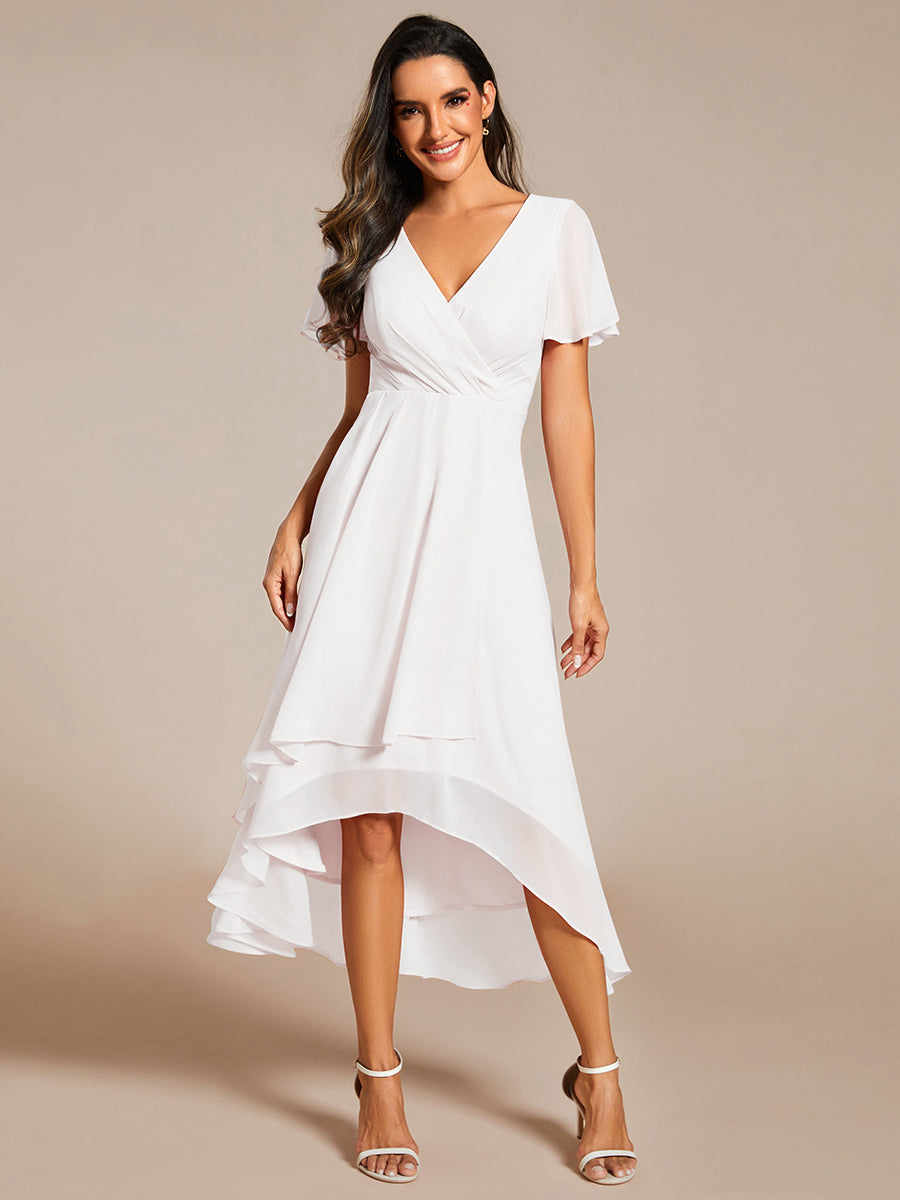 Deep V-Neck Chiffon Ruffle Sleeve Wedding Guest Dress