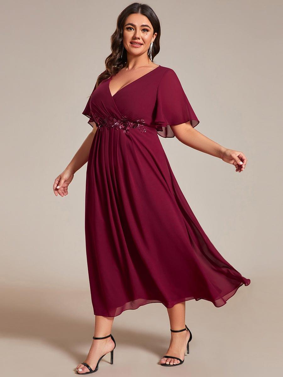 ever DAHLIA|Short Sleeve V Neck Knee Length Mother of the Bride Dress
