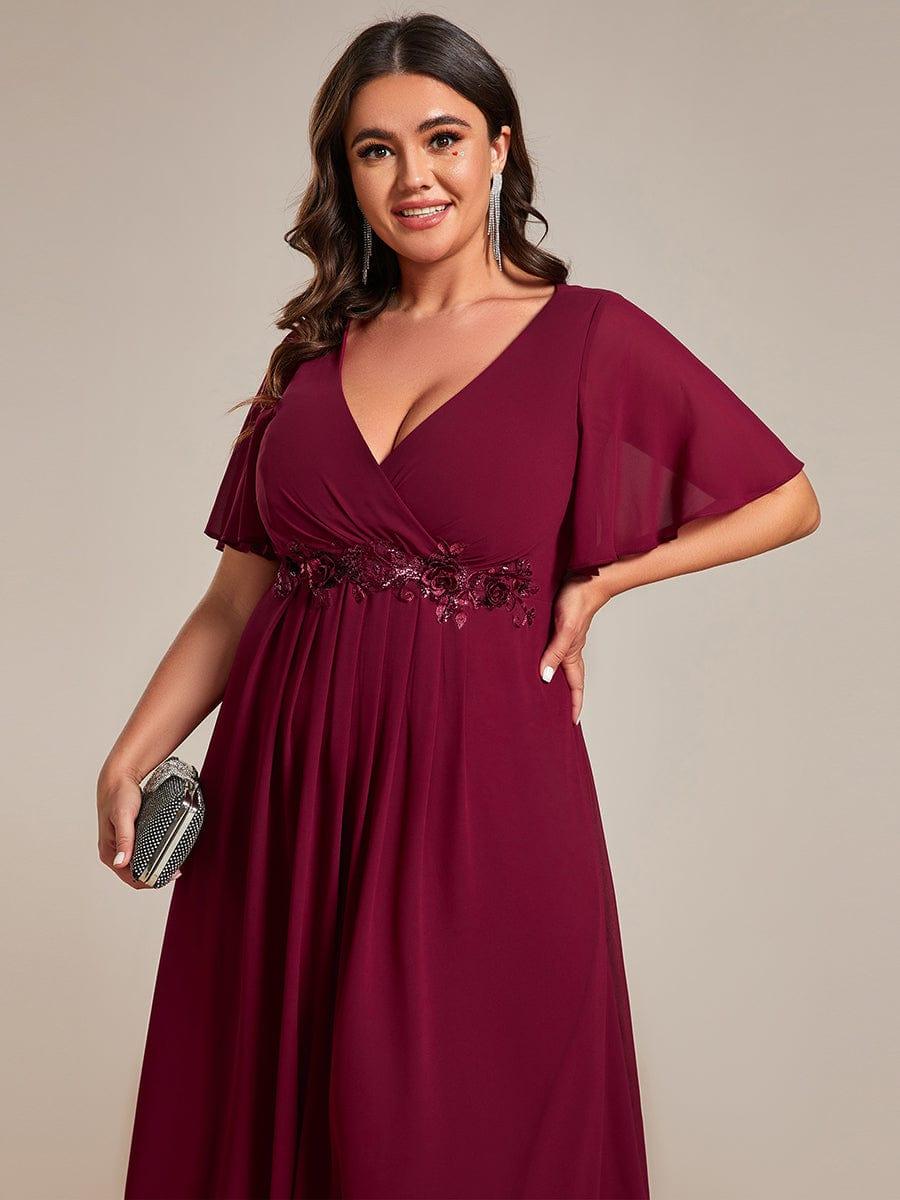 ever DAHLIA|Short Sleeve V Neck Knee Length Mother of the Bride Dress