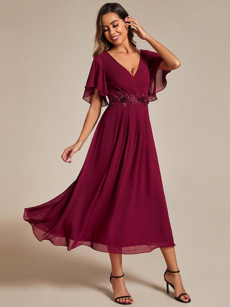 ever DAHLIA|Short Sleeve V Neck Knee Length Mother of the Bride Dress