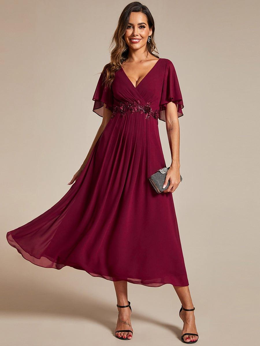 ever DAHLIA|Short Sleeve V Neck Knee Length Mother of the Bride Dress