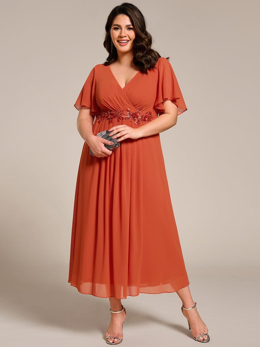 ever DAHLIA|Short Sleeve V Neck Knee Length Mother of the Bride Dress