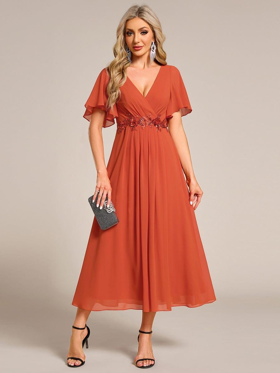 ever DAHLIA|Short Sleeve V Neck Knee Length Mother of the Bride Dress