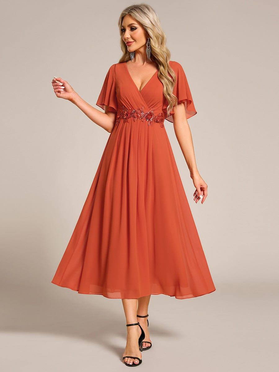 ever DAHLIA|Short Sleeve V Neck Knee Length Mother of the Bride Dress