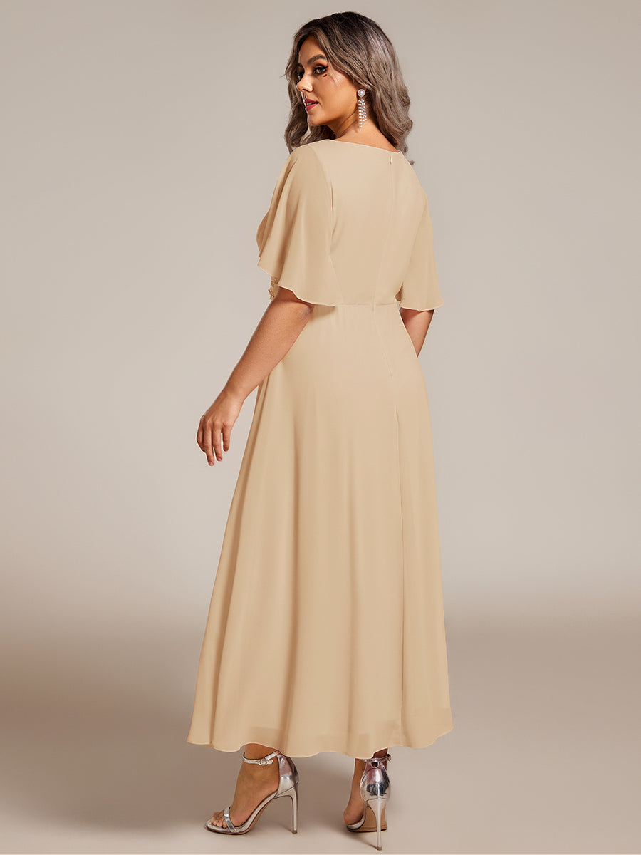 ever DAHLIA|Short Sleeve V Neck Knee Length Mother of the Bride Dress