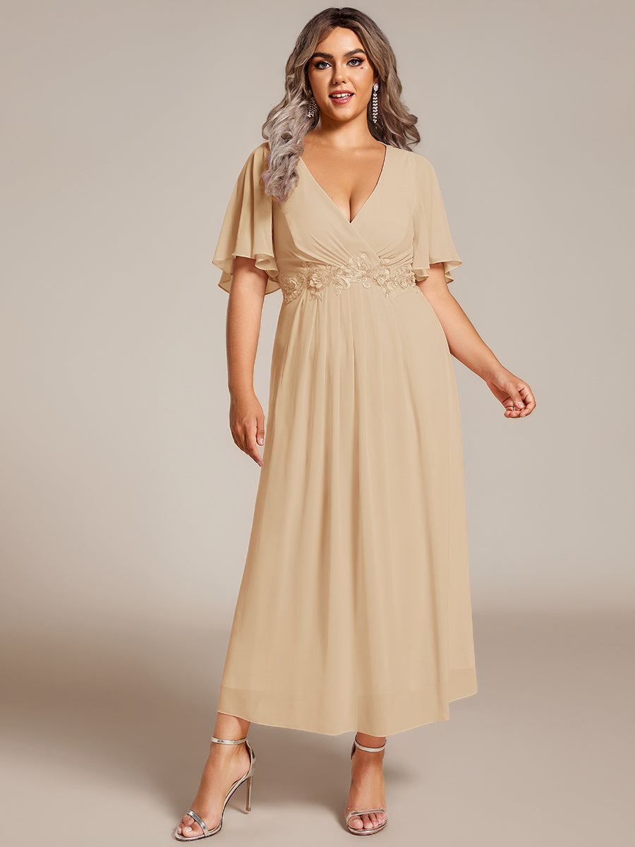 ever DAHLIA|Short Sleeve V Neck Knee Length Mother of the Bride Dress