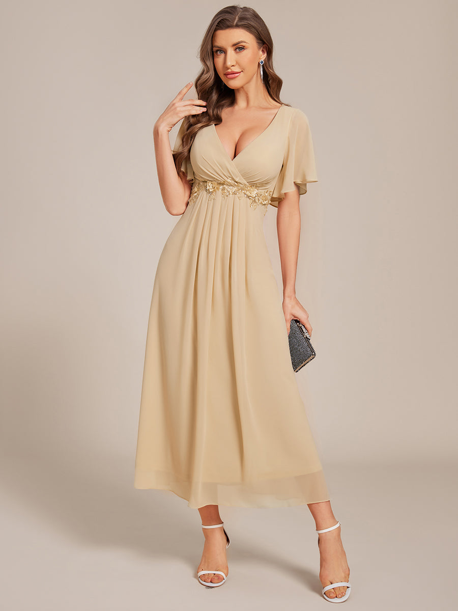 ever DAHLIA|Short Sleeve V Neck Knee Length Mother of the Bride Dress